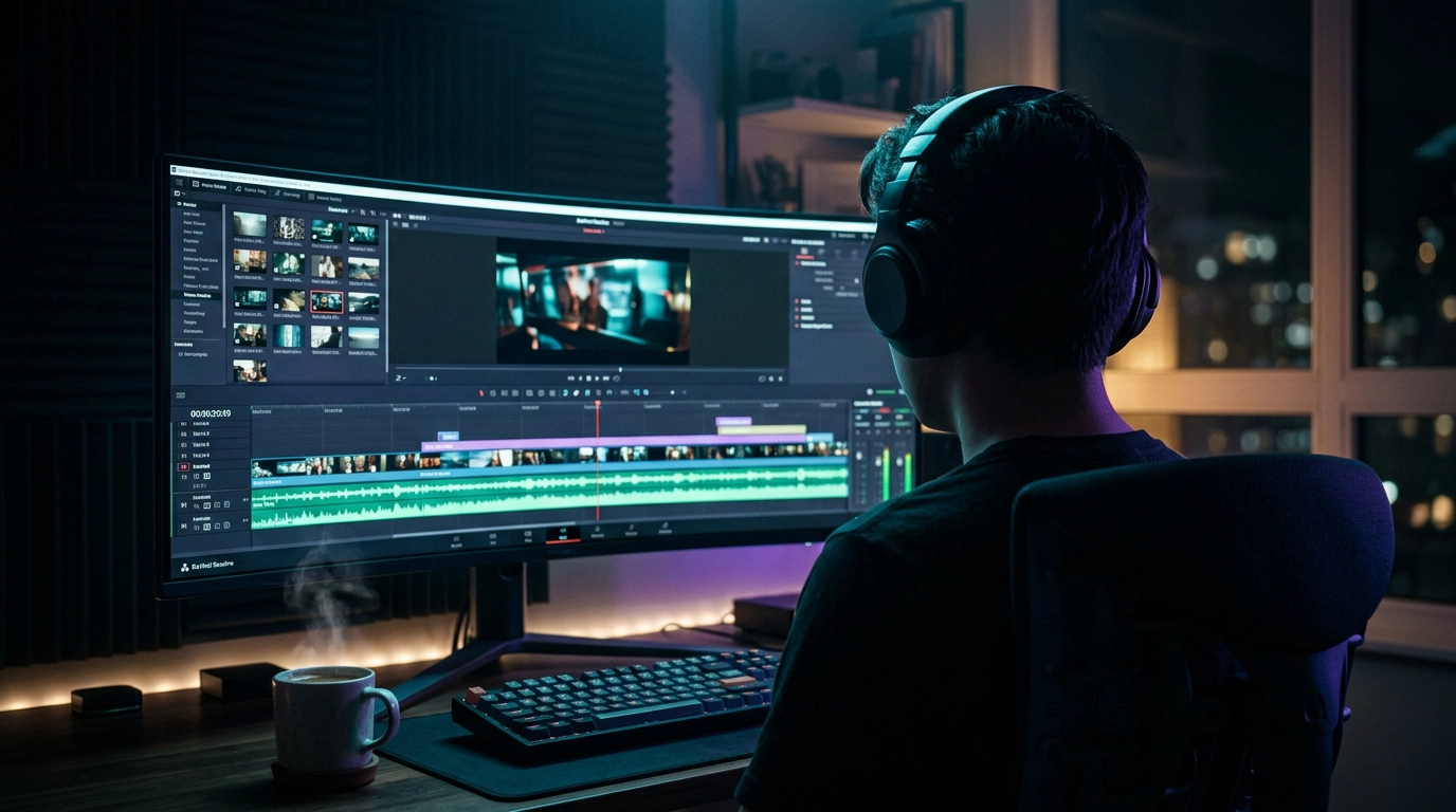 A content creator at a video editor